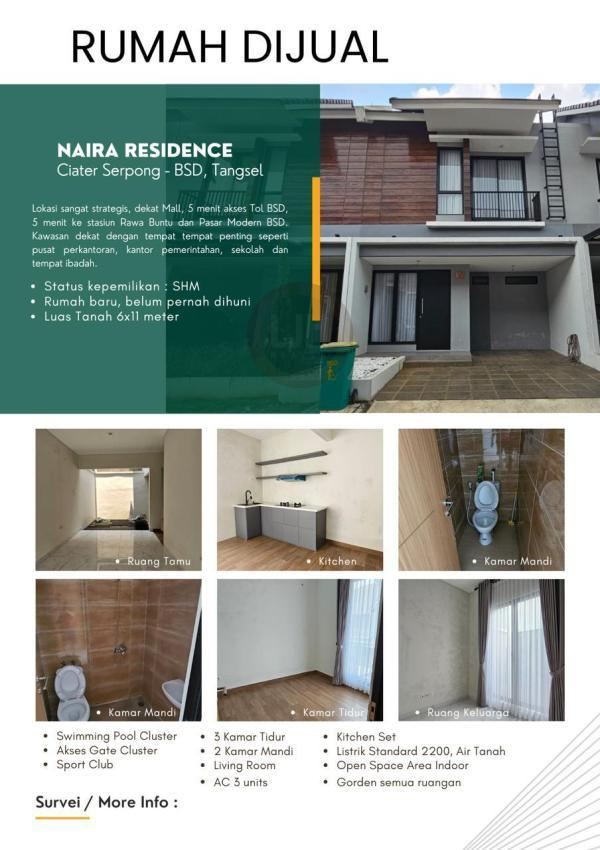 Rumah 2 lantai di Naira Residence, Ciater - Serpong BSD, Tangerang Selatan 