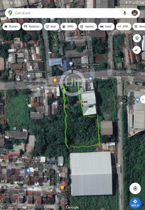 Tanah Luas Pinggir Jalan Raya Narogong Cileungsi Bogor