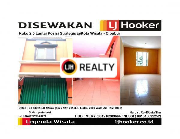 Disewakan Ruko 2.5 Lantai Posisi Strategis @Kota Wisata - Cibubur