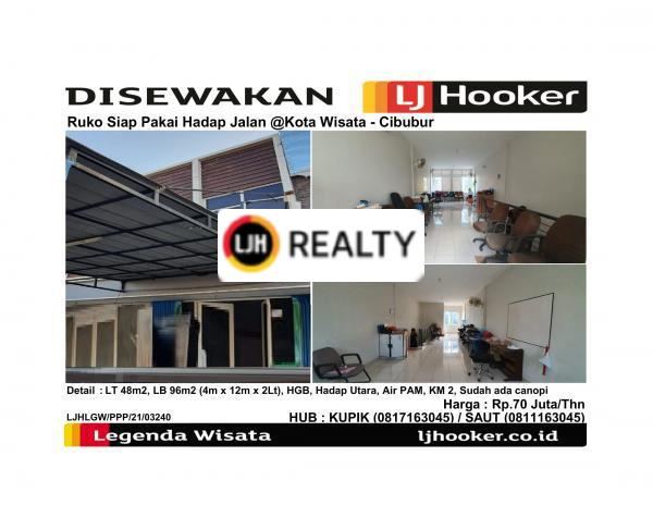 Disewakan Ruko Siap Pakai Hadap Jalan @Kota Wisata - Cibubur