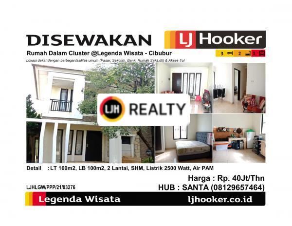 Disewakan Rumah Dalam Cluster @Legenda Wisata - Cibubur