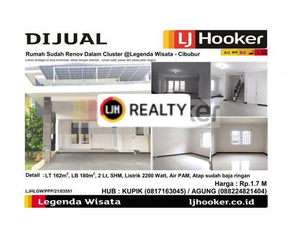 Dijual Rumah Sudah Renov Dalam Cluster @Legenda Wisata - Cibubur