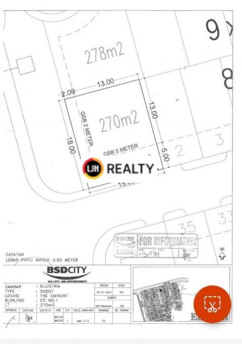 Kavling Hoek Jual BSD Eminent, BSD -  Tangerang selatan