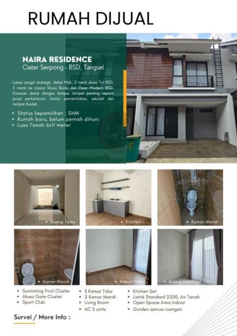 Rumah 2 lantai di Naira Residence, Ciater - Serpong BSD, Tangerang Selatan 