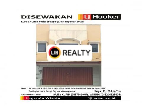 Disewakan Ruko 2.5 Lantai Posisi Strategis @Jatisampurna - Bekasi