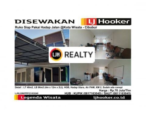 Disewakan Ruko Siap Pakai Hadap Jalan @Kota Wisata - Cibubur