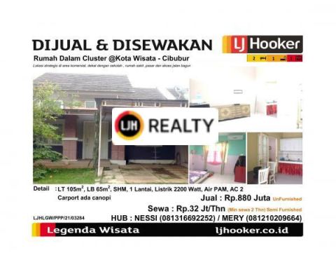 Dijual Dan Disewakan Rumah Dalam Cluster @Kota Wisata - Cibubur