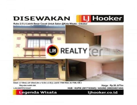 Disewakan Ruko 2.5 Lt Listrik Besar Cocok Untuk Salon @Kota Wisata - Cibubur