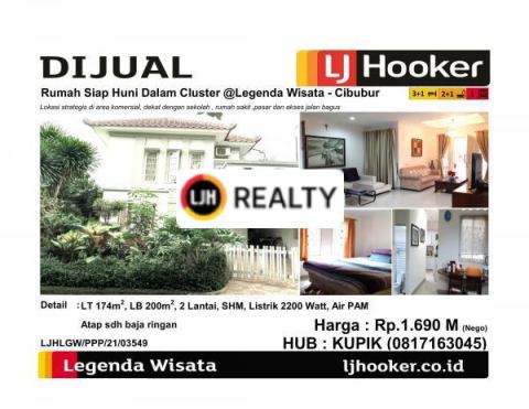 Dijual Rumah Siap Huni Dalam Cluster @Legenda Wisata - Cibubur