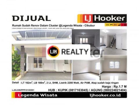 Dijual Rumah Sudah Renov Dalam Cluster @Legenda Wisata - Cibubur