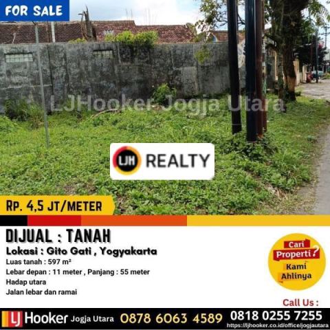 Tanah pekarangan  strategis pinggir jalan gito gati yogyakarta